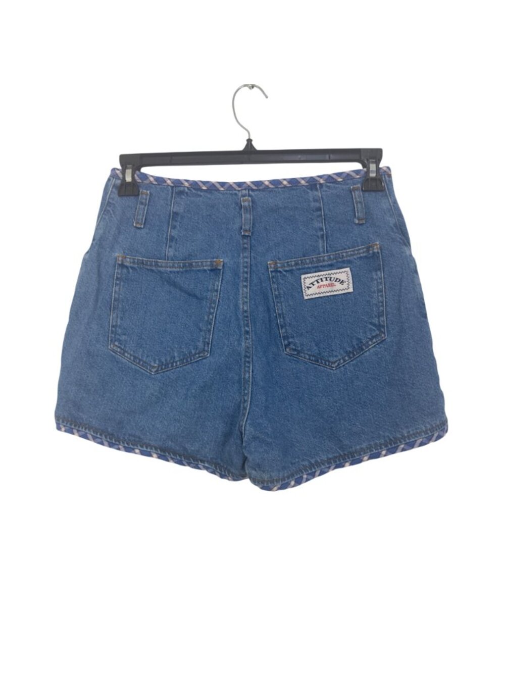 Vintage Retro High-Waisted Denim Shorts With Plaid Trim & Button Fly -Size 11/12 - Picture 10 of 11